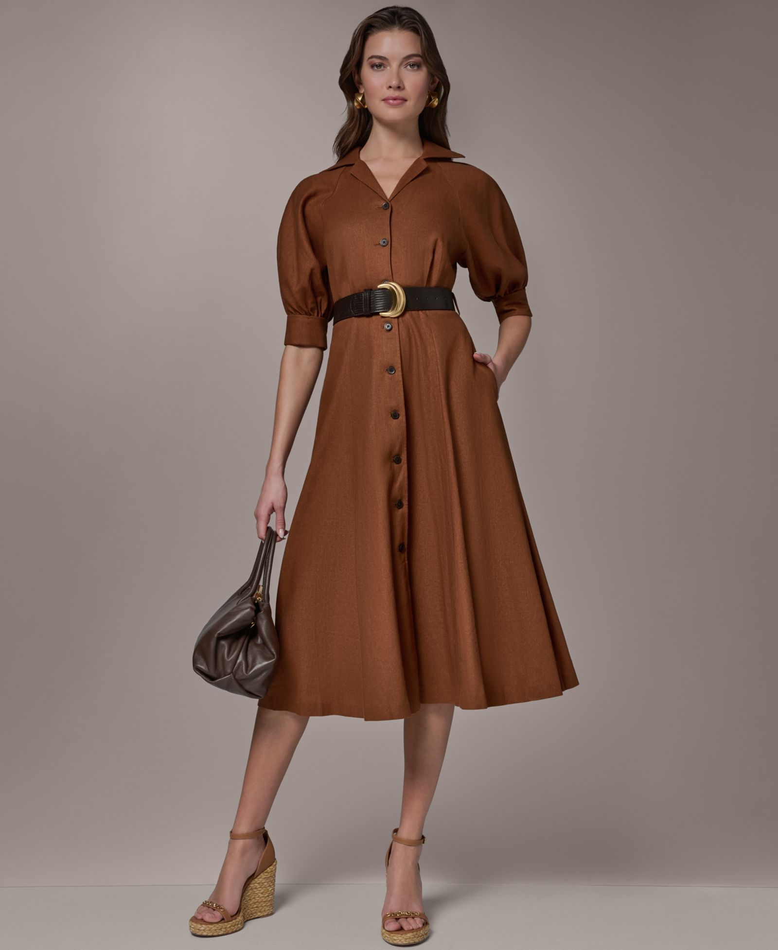 Donna Karan New York Women's Collared Neck Shirt Dress