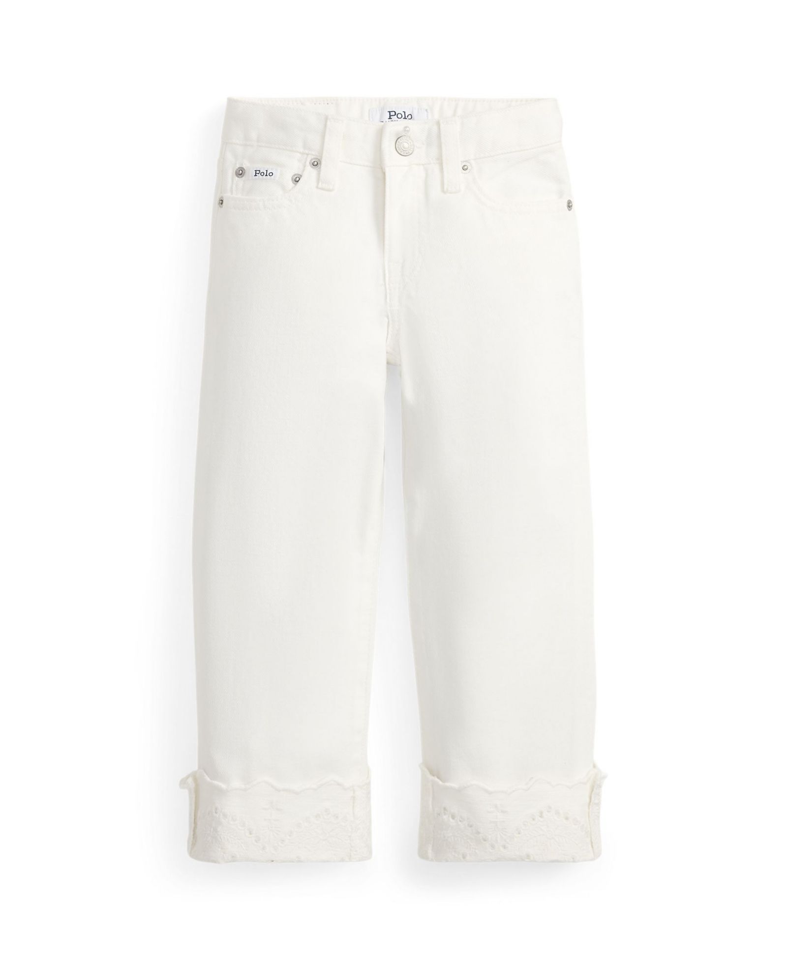 Polo Ralph Lauren Girls' 2T-6X Eyelet-Cuff Cotton Denim Wide-Leg Jean