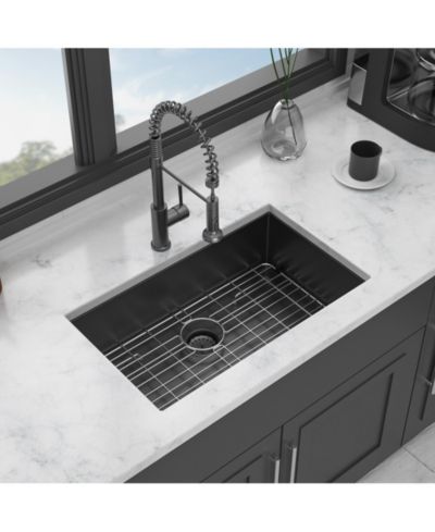 flynama 30x18x10 Inch Gunmetal Undermount Kitchen Sink 16 Gauge SUS304 Stainless Steel Single Bowl With Dish Grid Drain Assembly Drying Rack