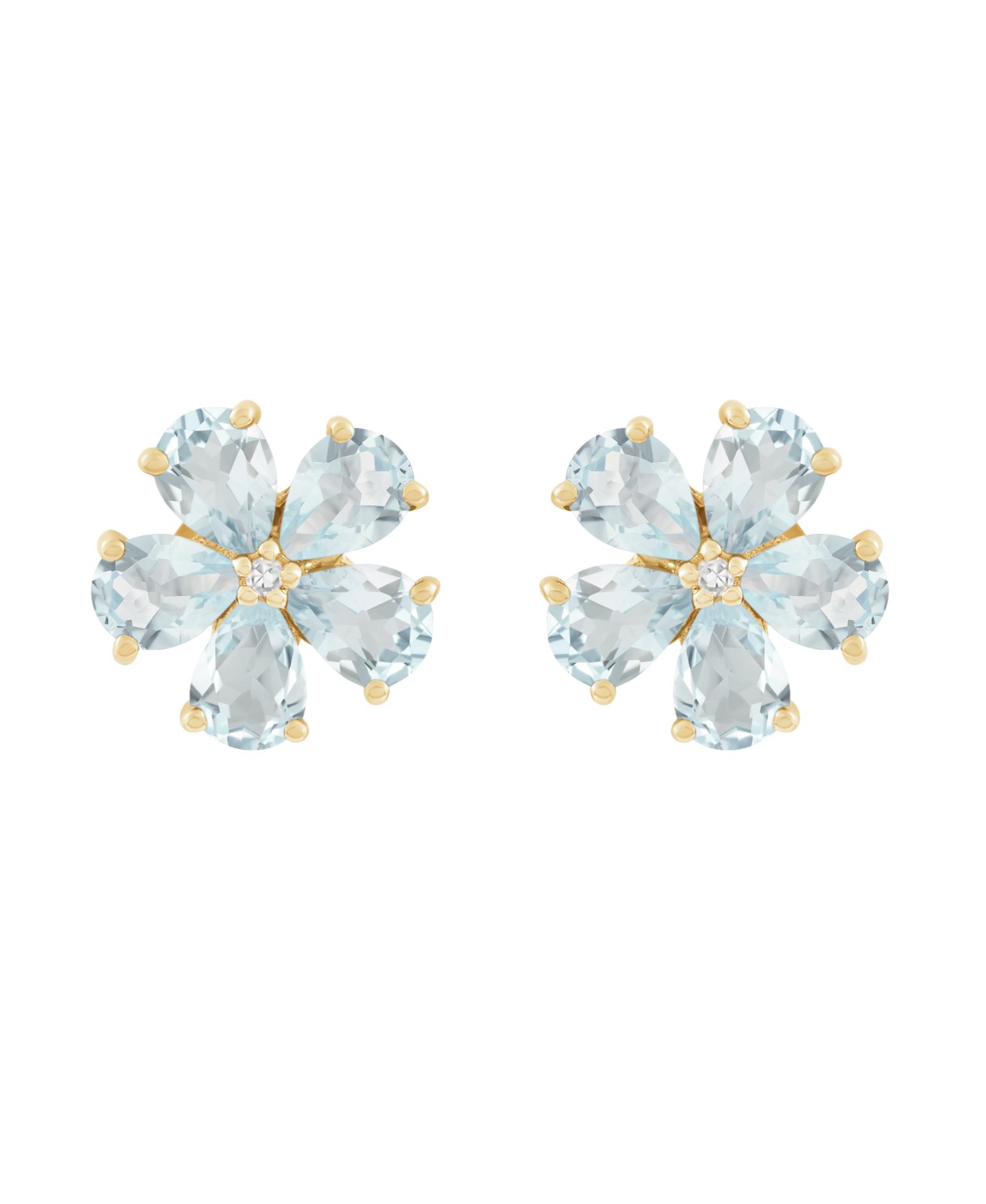 Серьги-гвоздики с аквамарином (1-1/3 ct. t.w.) и бриллиантовыми вставками в цвете 14k Yellow Gold