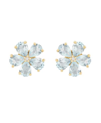 Серьги-гвоздики с аквамарином (1-1/3 ct. t.w.) и бриллиантовыми вставками в цвете 14k Yellow Gold