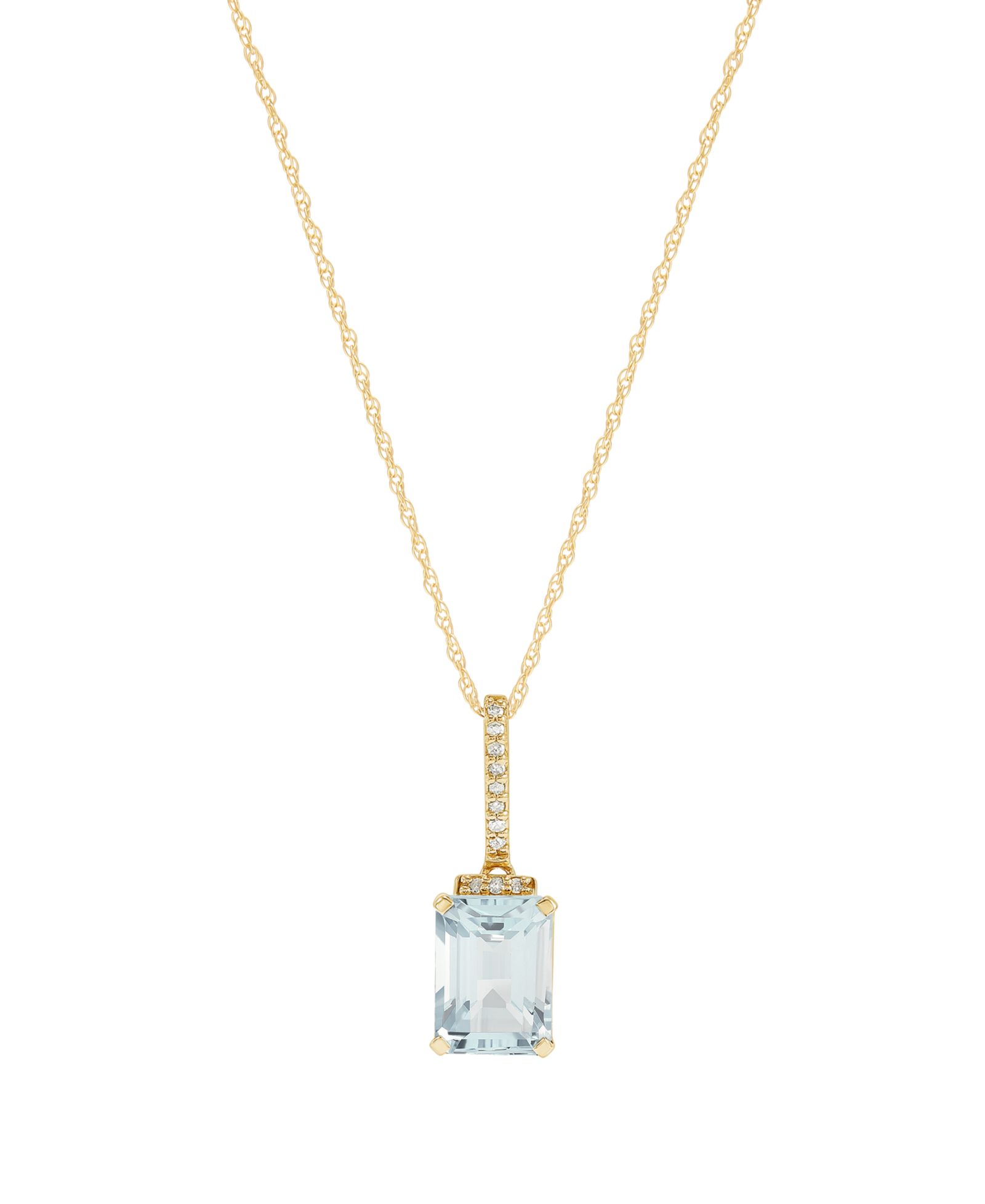 Macy's Aquamarine (1-3/8 ct. t.w.) & Diamond Accent Pendant Necklace in 14k Yellow Gold