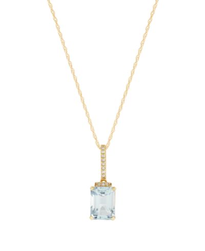 Подвеска с акцентом из бриллиантов и аквамарином (1-3/8 ct. t.w.) в 14k желтом золоте