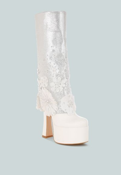 London Rag Women's Sundra Floral Applique Platform Heeled Boots