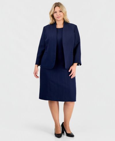 Le Suit Plus Size Jacquard Open-Front Jacket 2 Piece Dress Suit