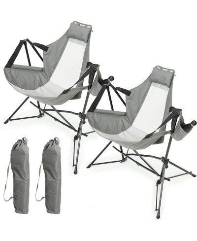 Flynama Hammock Camping Chair, Folding Portable Rocking Chair, Aluminum Alloy Adjustable Back Swinging Chair with Pillow Cup Holder, Recliner