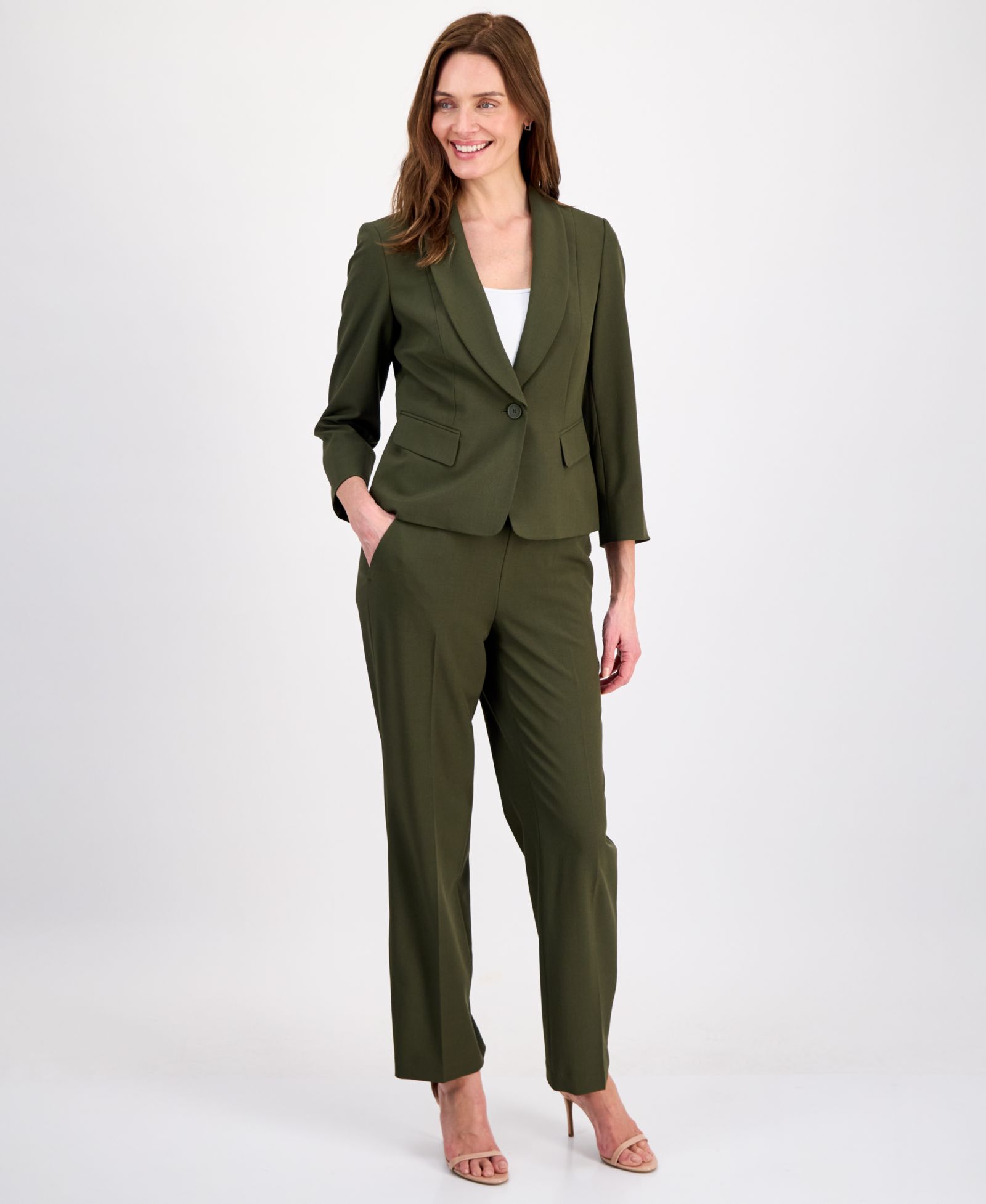 Le Suit Women's One-Button 3/4-Sleeve 2 Piece Pantsuit