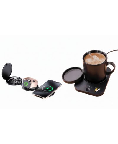 Pursonic Sip & Charge Wireless 2-in-1 Mug Warmer + 5-in-1 Folding Charging Station for Most USB-Powered Devices
