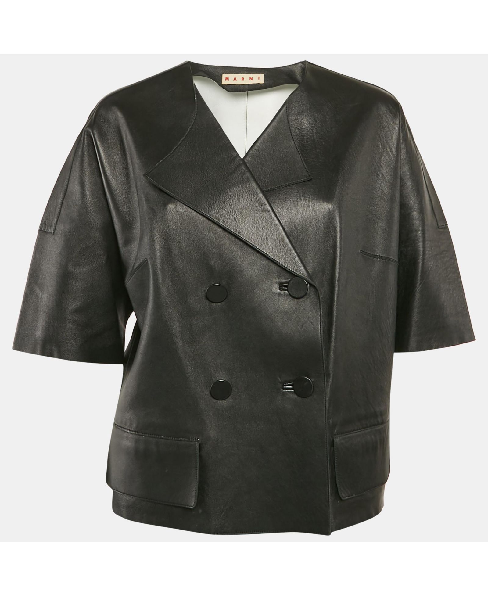 Pre-Owned Marni Women's Black Leather Double Breasted Short Jacket