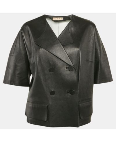 Женский короткий кожаный жакет Marni Black Double Breasted (б/у)