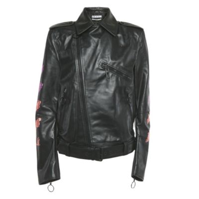 Pre-Owned Off-White женская кожаная куртка с нарисованной черной стрелкой