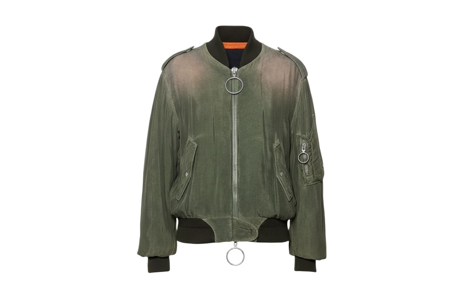 Pre-Owned Off-White Women's Green Cupro Washed Out Effect Zipper Front Bomber Jacket