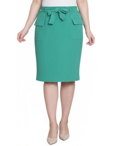 Женская юбка NY Collection Petite Slim Belted Scuba Crepe