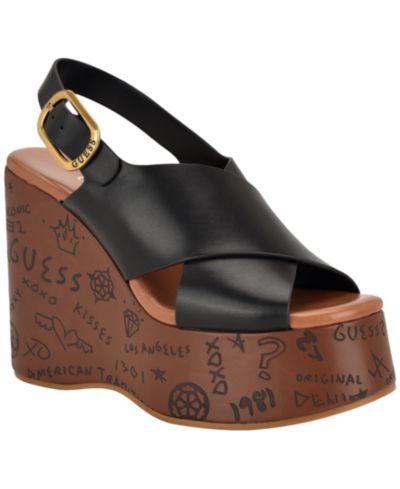 GUESS Women's Yarisel Logo-Embossed High Platform Wedge Sandals