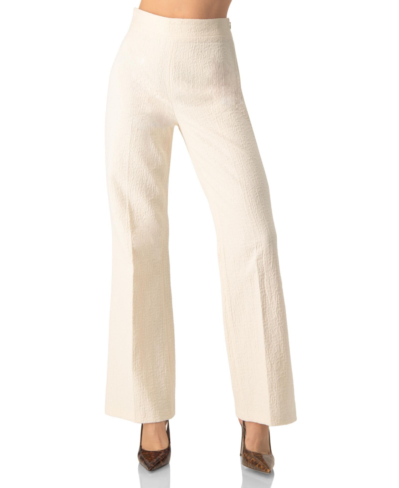 Ivonne Women's Wide-Leg Textured Trousers with Side Zipper