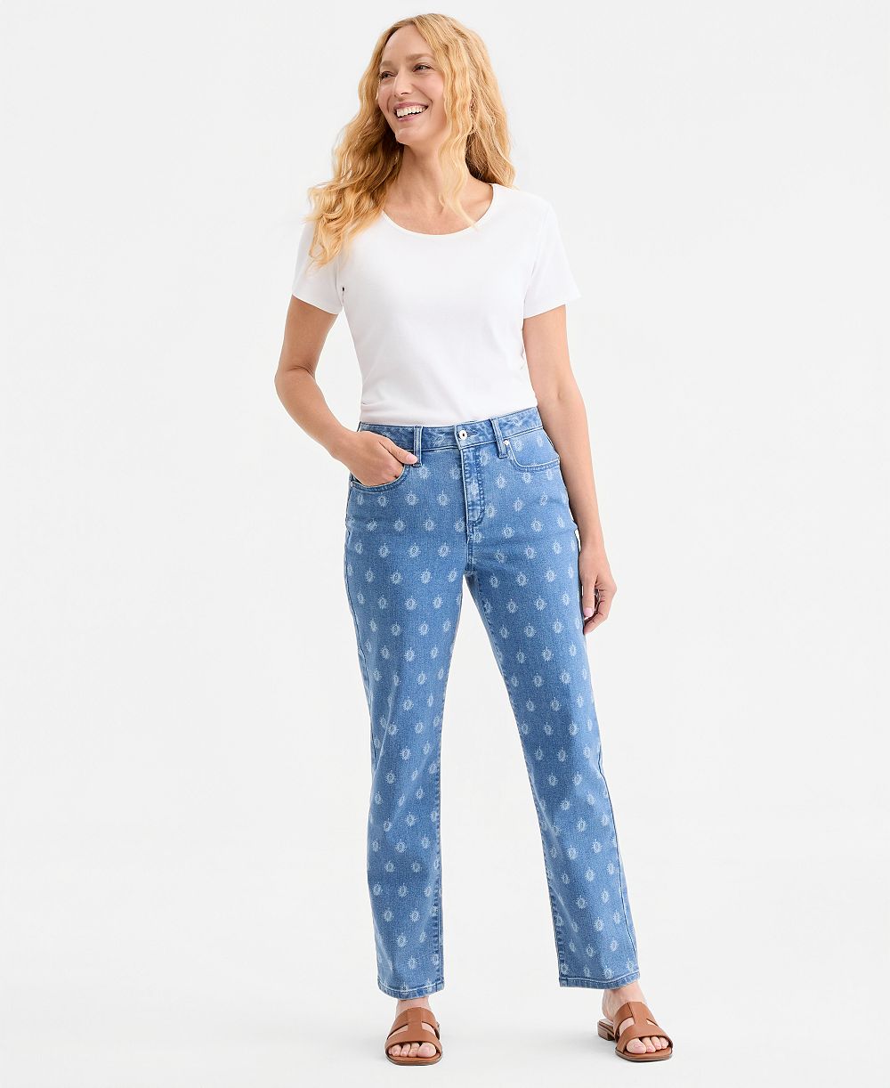 Style & Co Women's Printed High-Rise Natural Straight-Leg Jeans, Macy's Exclusive