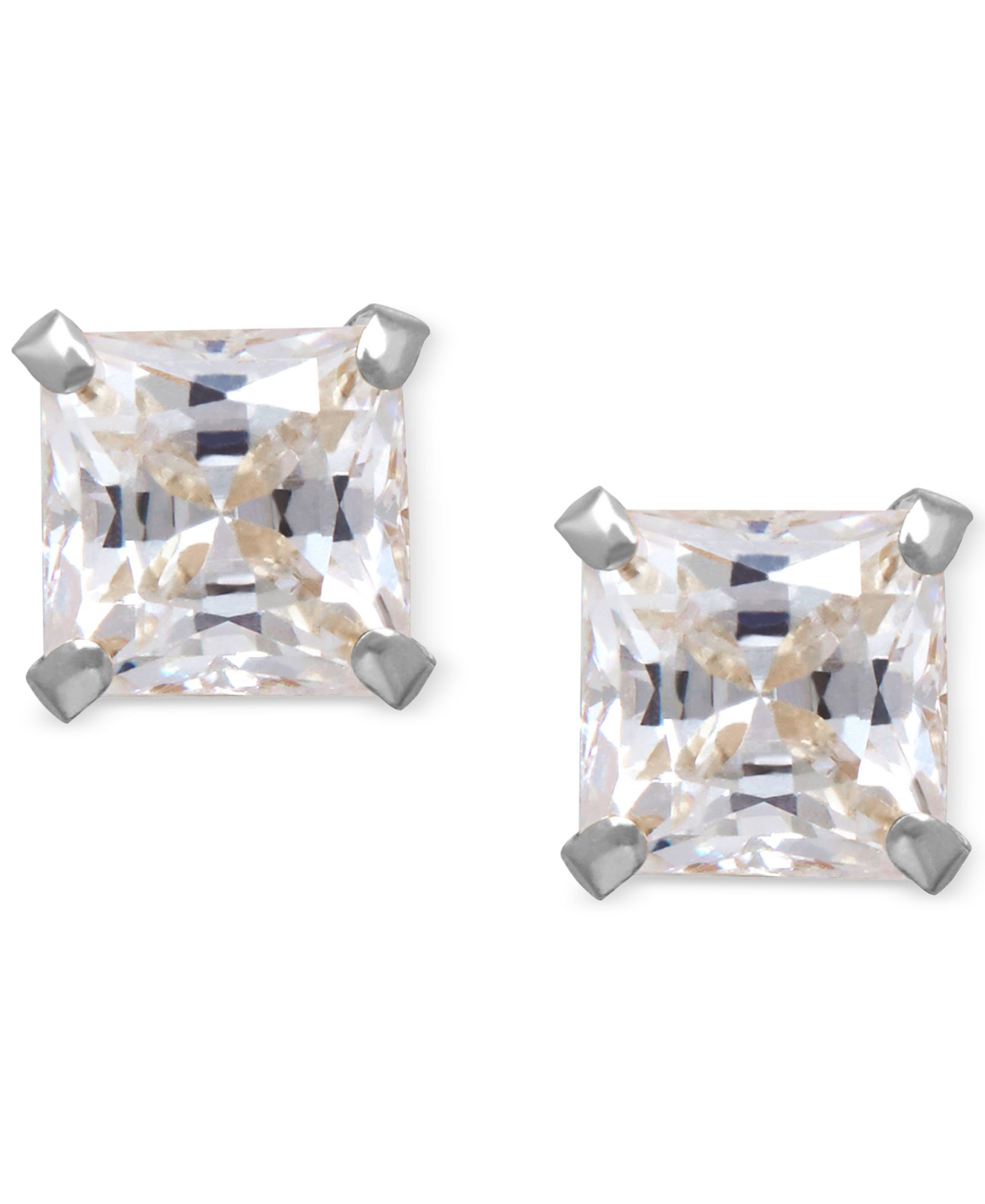 Cubic Zirconia Square Stud Earrings in 14k Gold