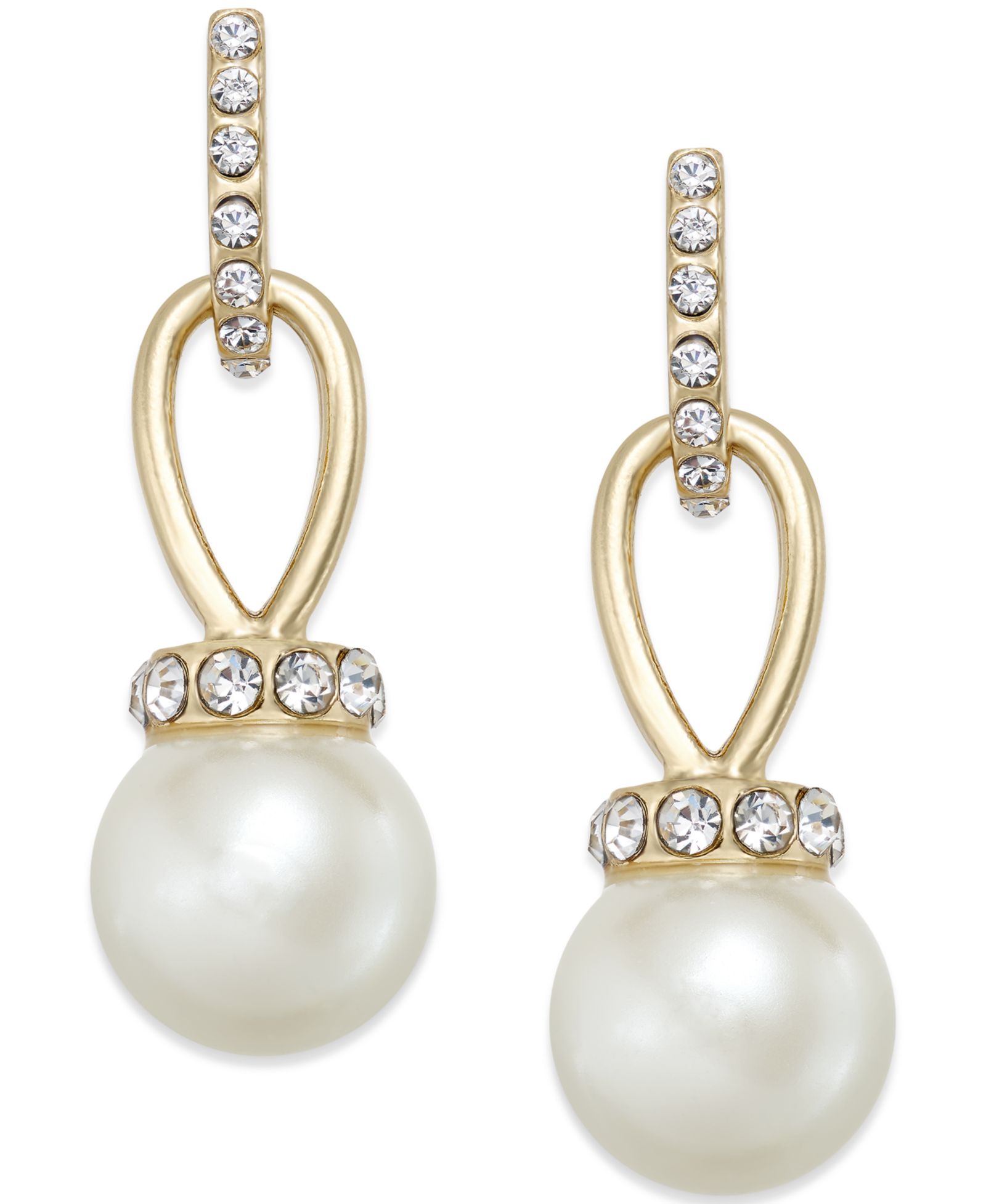 Charter Club Imitation Pearl and Pavé Drop Earrings, Created for Macy's
