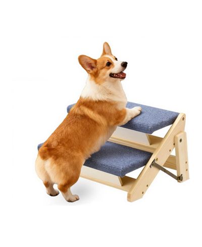 COZITO 2-Step Wooden Pet Stairs for Bed, Sofa, or Car, Foldable Flat Design, 110 lb Capacity
