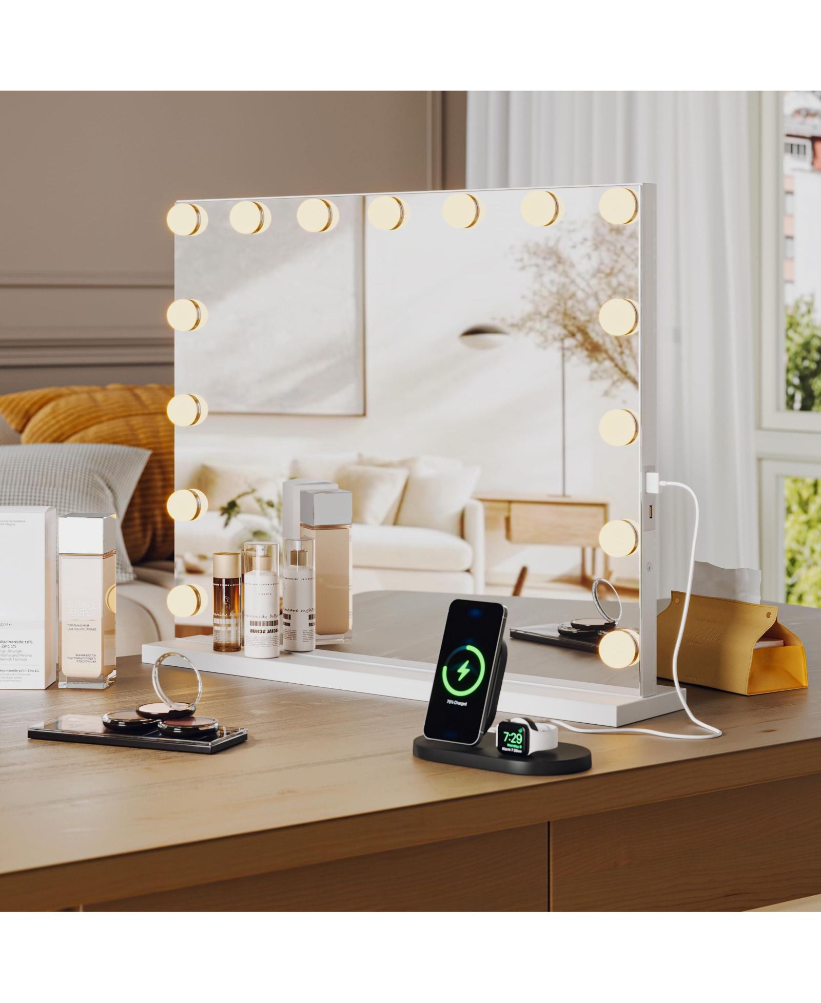 Homfan Vanity Mirror with 15 LED Lights