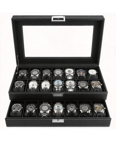 YIGII 20-Slot PU Leather Watch Box with Clear Glass Lid and Removable Cushions