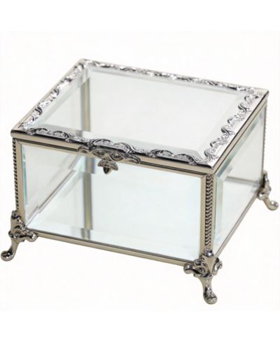 YIGII Vintage Glass Jewelry Box with Hinged Lid for Rings and Ornaments