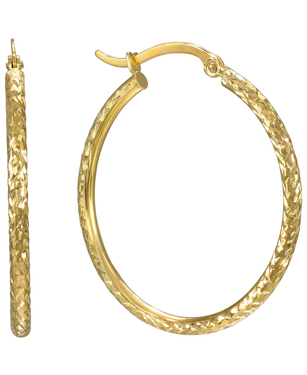 Серьги-кольца с алмазной огранкой 2x30mm из желтого золота 10k