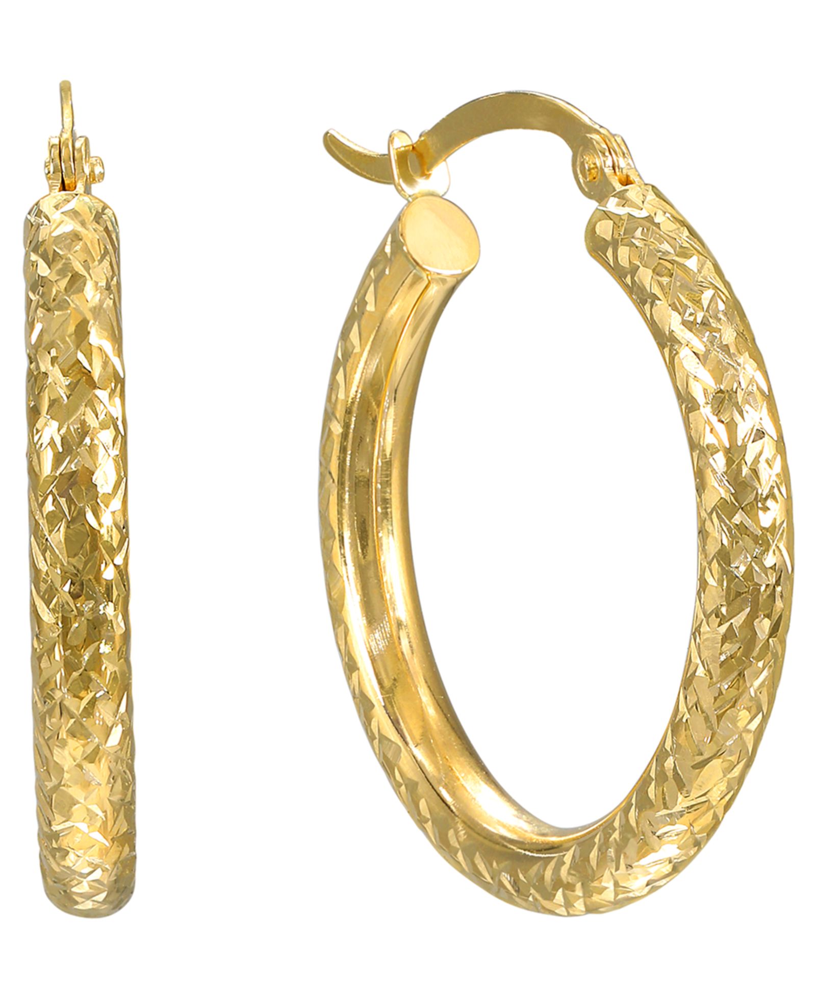 Серьги Macy's Diamond Cut Hoop 3x25mm в 10k Yellow Gold