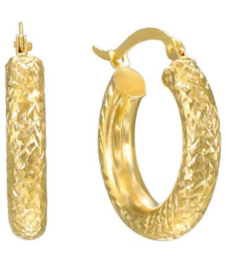 Macy's Diamond-Cut Hoop Earrings 4x20mm in 10k Yellow Gold