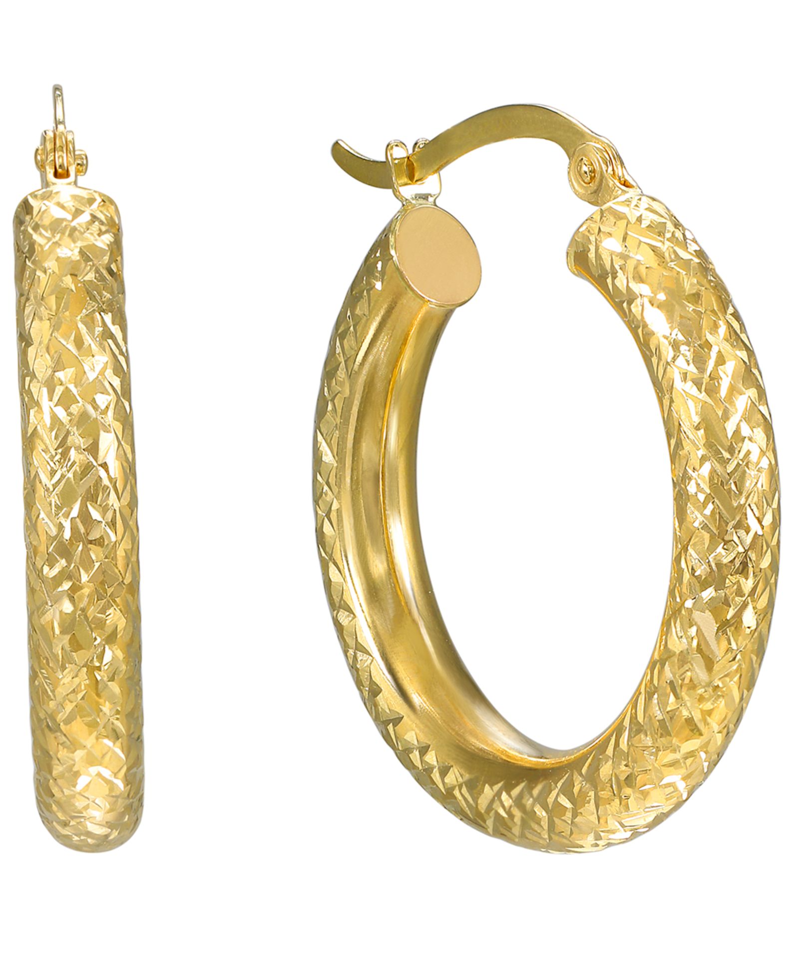 Серьги-кольца Diamond-Cut 4x25mm 10k Yellow Gold