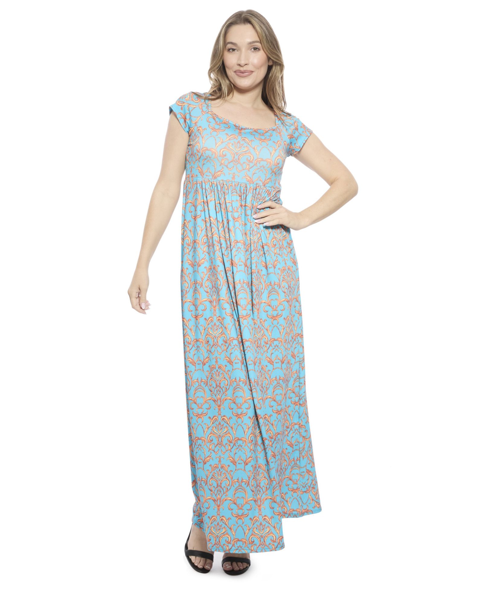 Женское платье-макси 24seven Comfort Apparel Abstract Square Neck, плиссированное