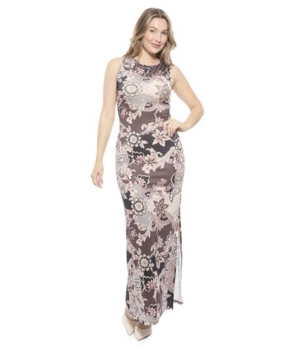 24seven Comfort Apparel Женское платье макси A-Line с пайсли и разрезом сбоку