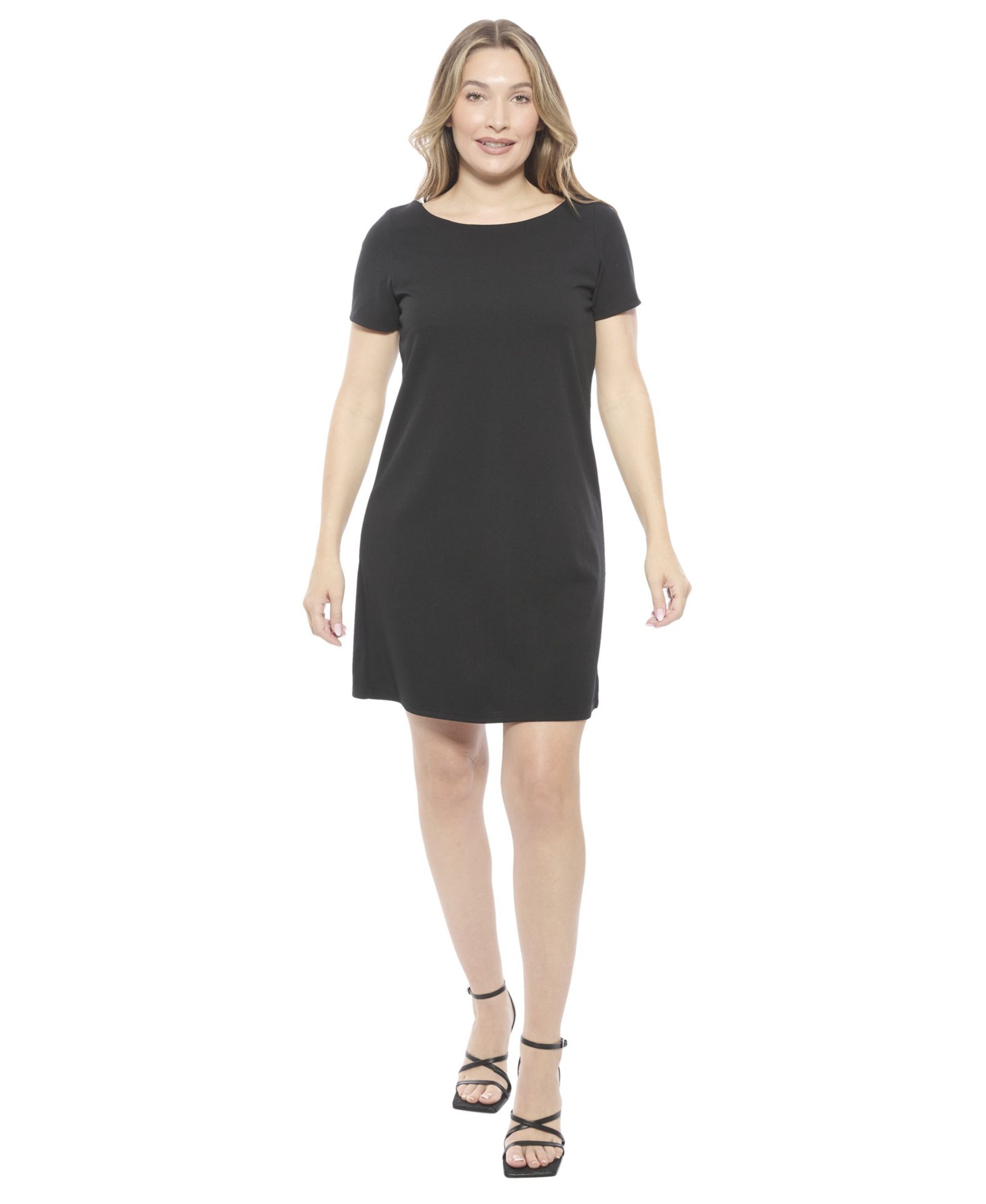 Платье 24seven Comfort Apparel Women's Solid Short-Sleeve Round Neck Mini Shift Женское