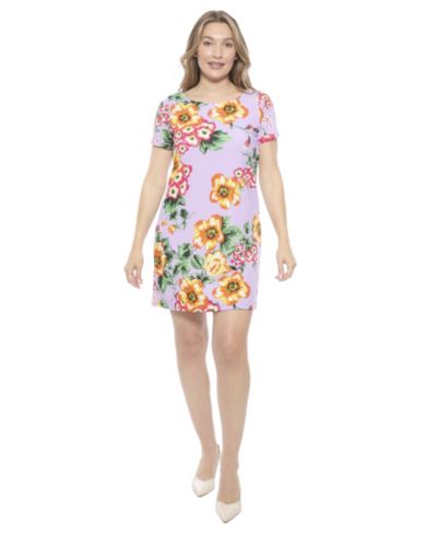 Женское платье 24seven Comfort Apparel Floral Short-Sleeve Round Neck Mini Shift