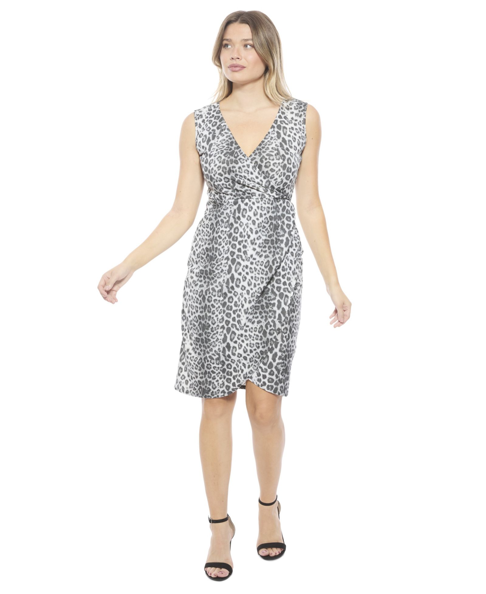 Женское платье 24seven Comfort Apparel Cheetah V-Neck Sleeveless Faux Wrap Tulip Hem Midi