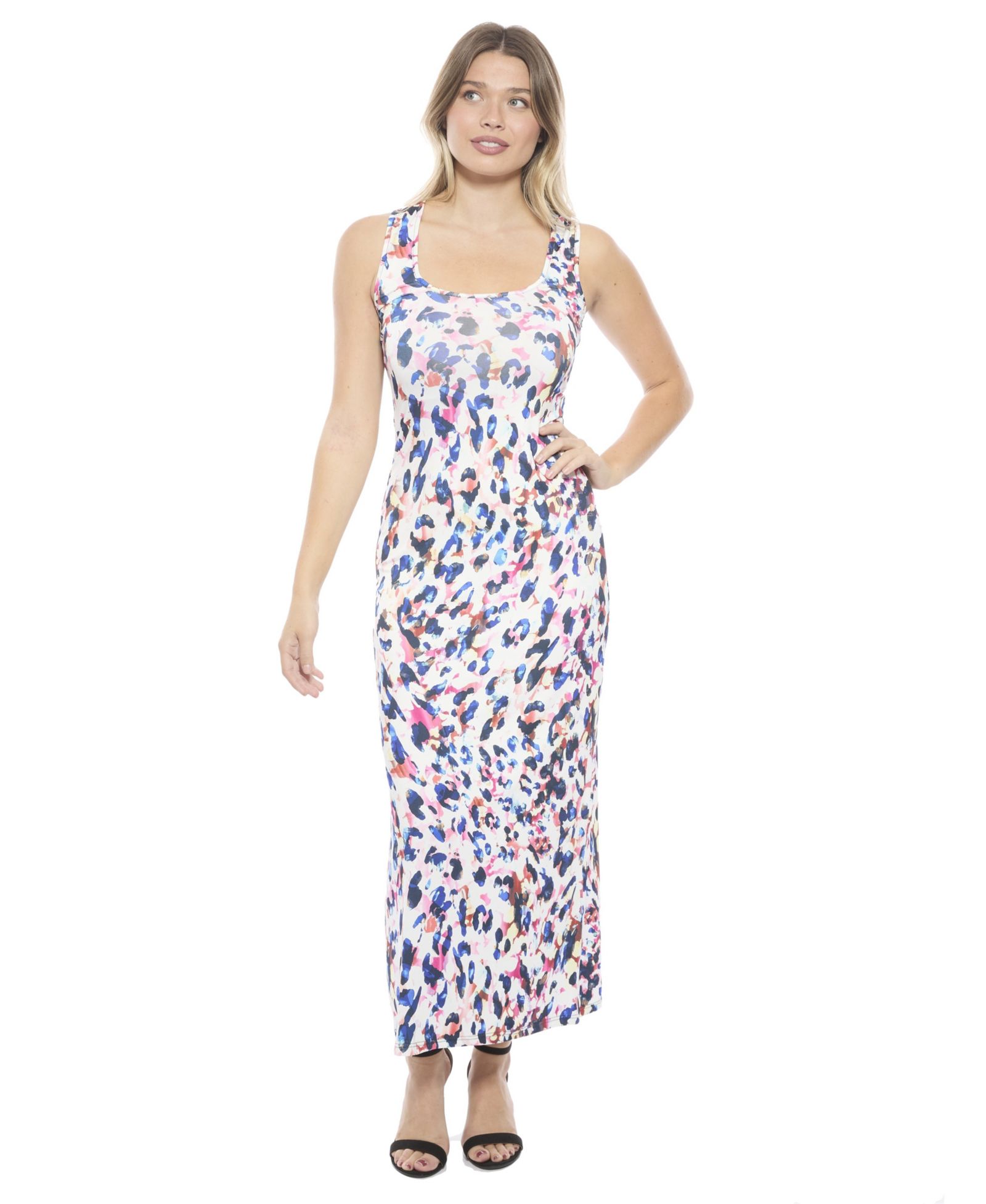 24seven Comfort Apparel Women's Abstract Scoop Neck Sleeveless Tank Racerback Maxi Dress