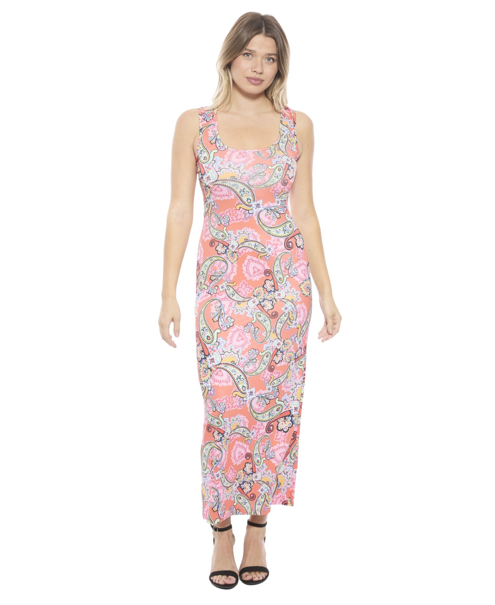 Женское платье макси 24seven Comfort Apparel Paisley с круглым вырезом и без рукавов