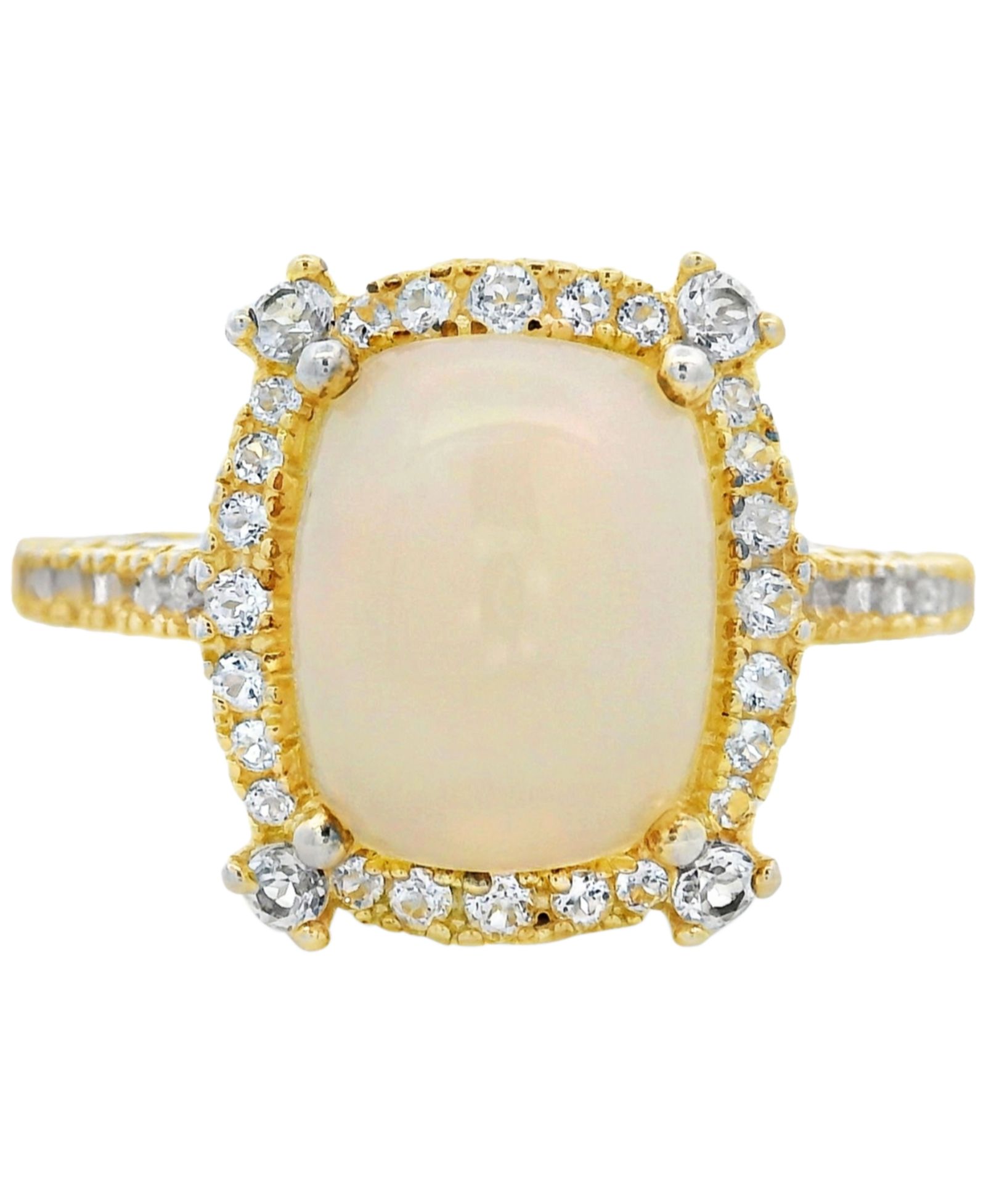 Кольцо Macy's Opal (2 ct. t.w.) & White Topaz (0.20 ct. t.w.) в золотом напылении на стерлинговом серебре