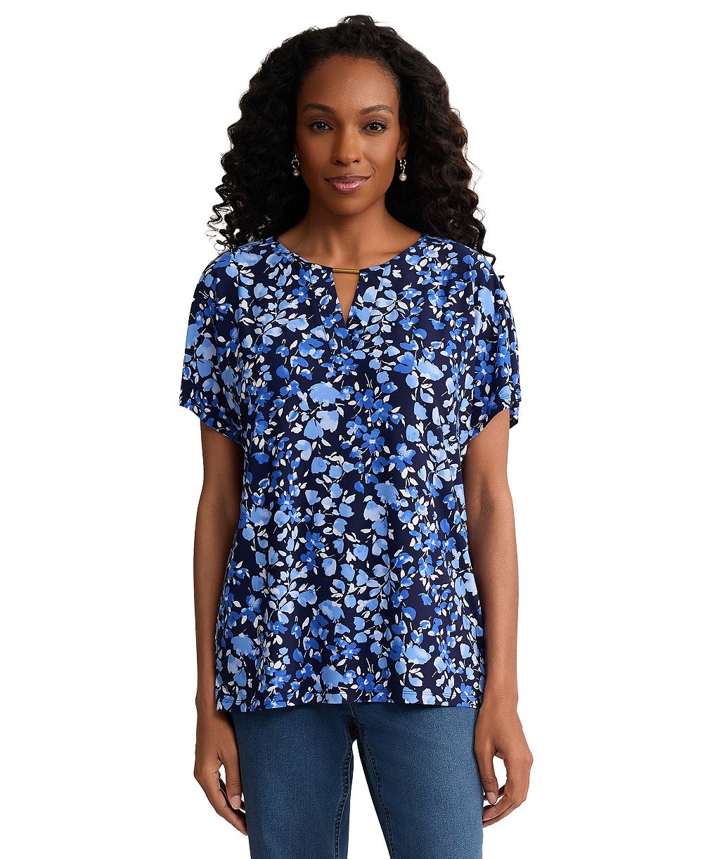 Джерси Jones New York Petite Regular Fit с коротким рукавом и круглым вырезом