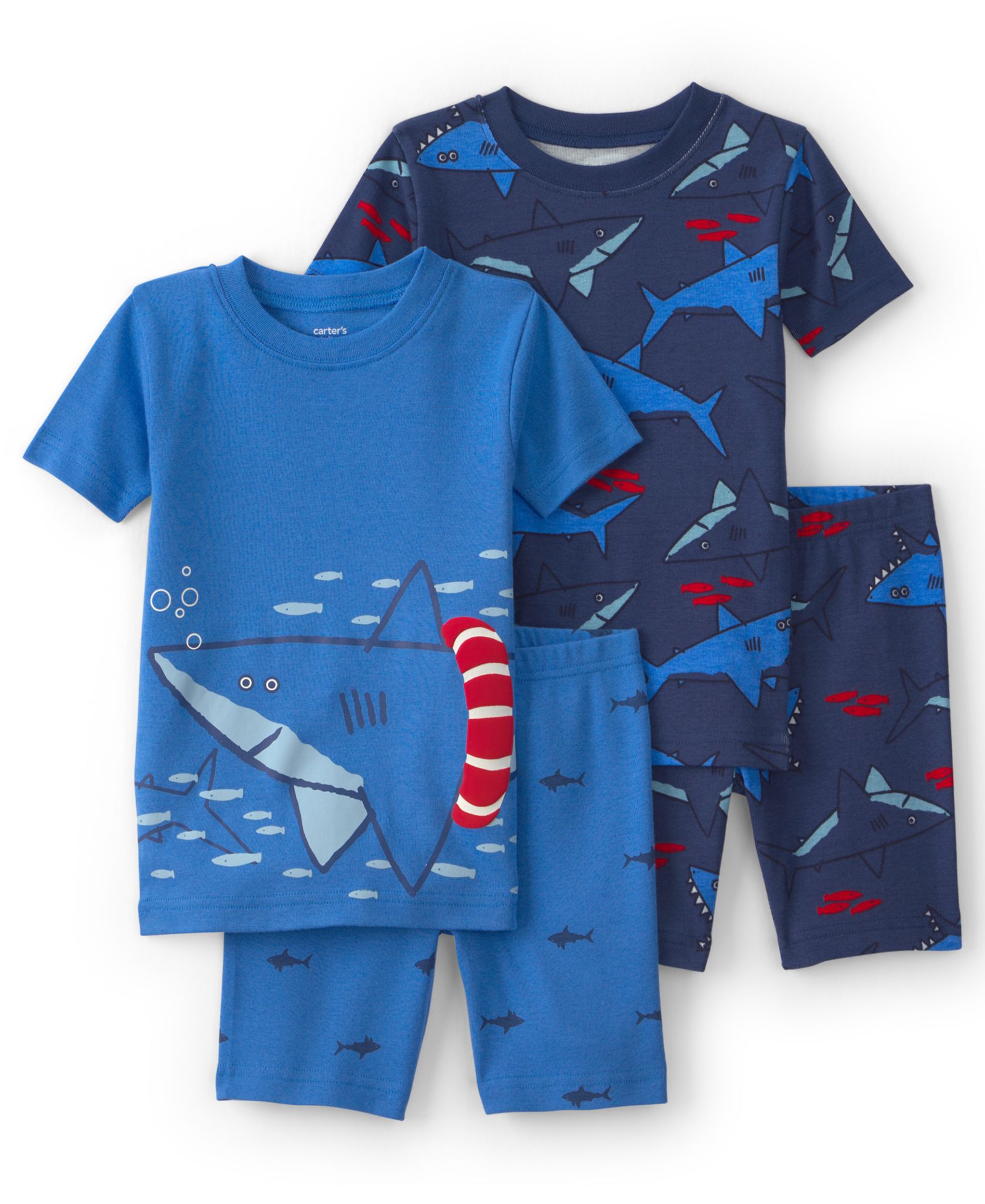 Carter's Toddler Boys' 2T-5T Shark Short-Sleeve T-Shirt and Shorts Snug-Fit Cotton Pajama, 4-Piece Set