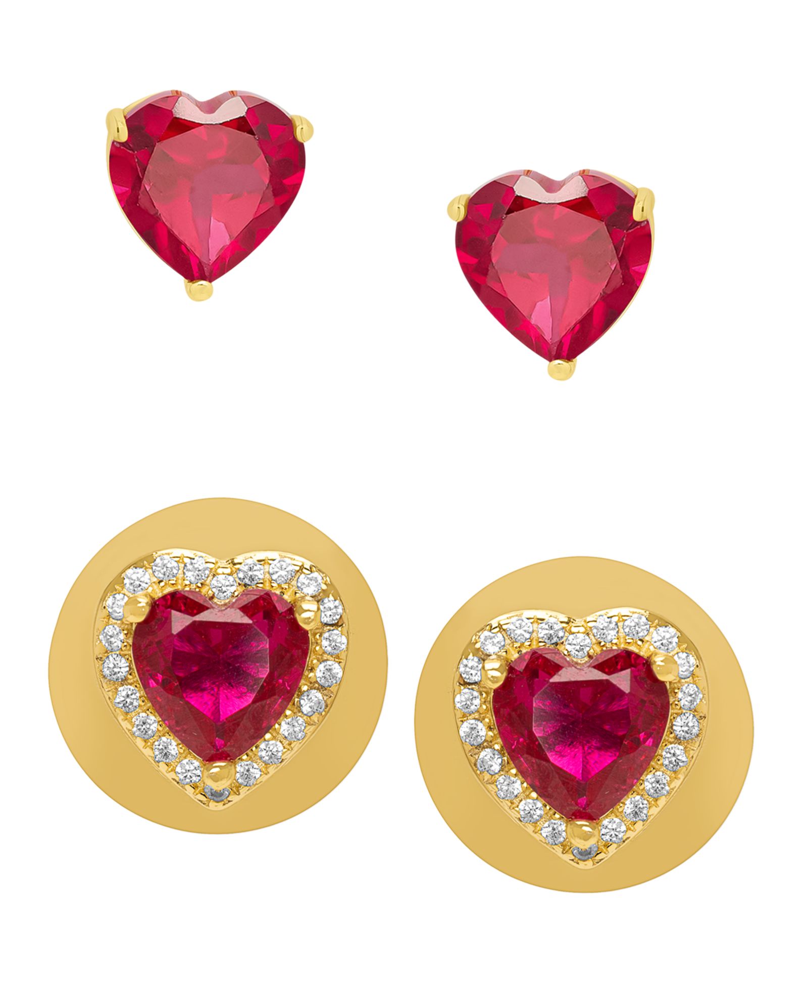 Macy's 2-Piece Lab Grown Ruby (3.20 ct. t.w.) & Lab Grown White Sapphire (0.24 ct. t.w.) Heart Stud Earrings Set in 14k Gold Over Sterling Silver