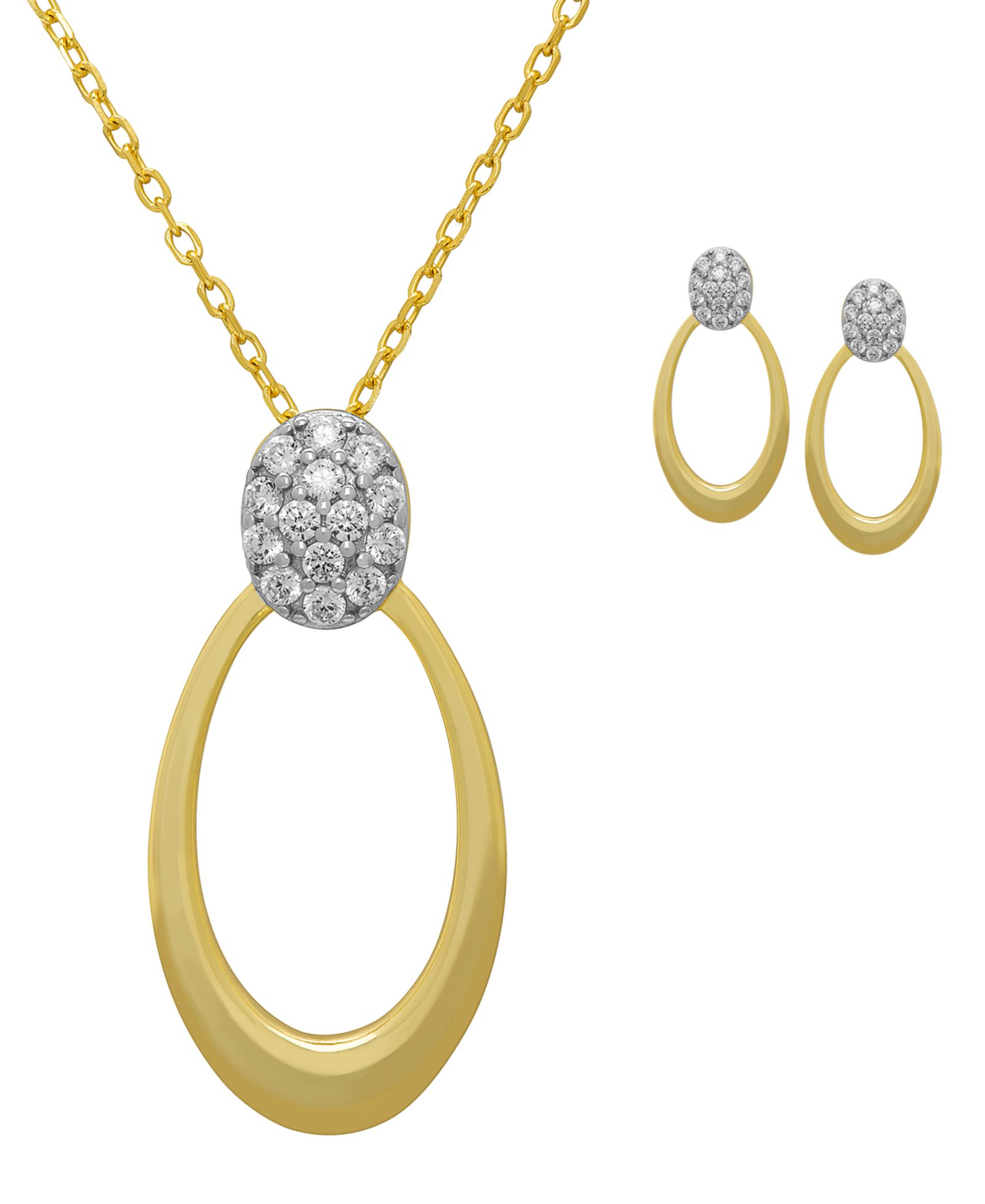 Набор ожерелье и серьги Macy's White Sapphire 14k Gold и Sterling Silver