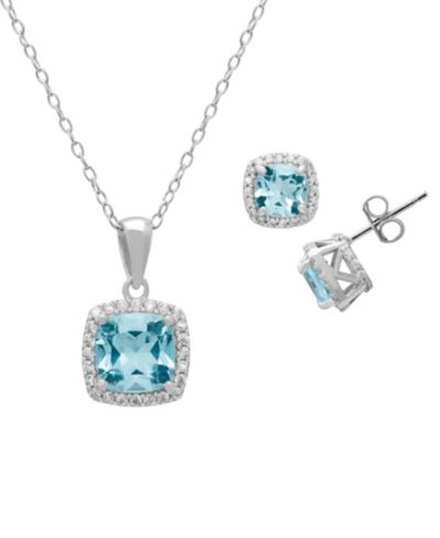 Набор из колье и серег Macy's 2-Piece Lab Grown Aquamarine (1.54 ct. t.w.) & Lab Grown White Sapphire (0.48 ct. t.w.) в Sterling Silver