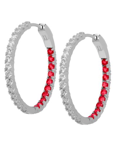 Macy's Lab Grown Ruby (1 ct. t.w.) & Lab Grown White Sapphire (1-1/2 ct. t.w.) Inside-Out Hoop Earrings in Sterling Silver