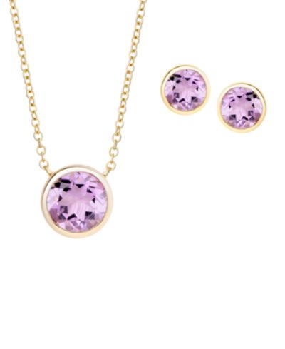 Macy's Набор из колье-подвески и серег с натуральным рубином (4-1/4 ct. t.w.) Round Pendant Necklace and Lever Back Earrings в 14k Gold Over Sterling Silver