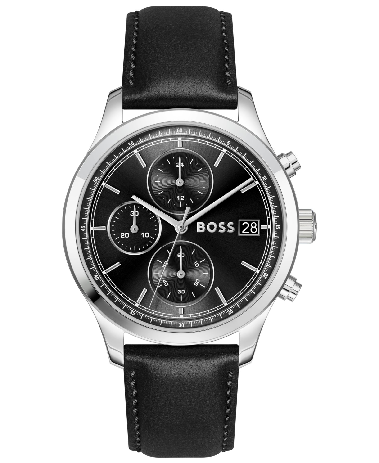 Мужские часы Hugo Boss Stratus Quartz Chrono из черной телячьей кожи, 41mm