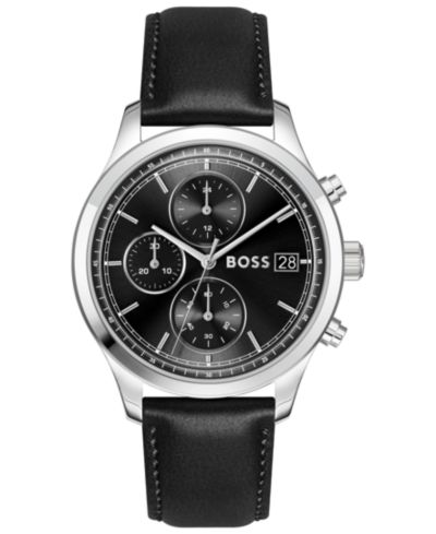 Hugo Boss Men's Stratus Quartz Chrono Black Calfskin Watch, 41mm