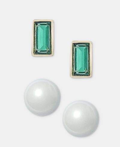 Серьги-гвоздики Lauren Ralph Lauren 2-Pc. Set Baguette Stone & Imitation Pearl