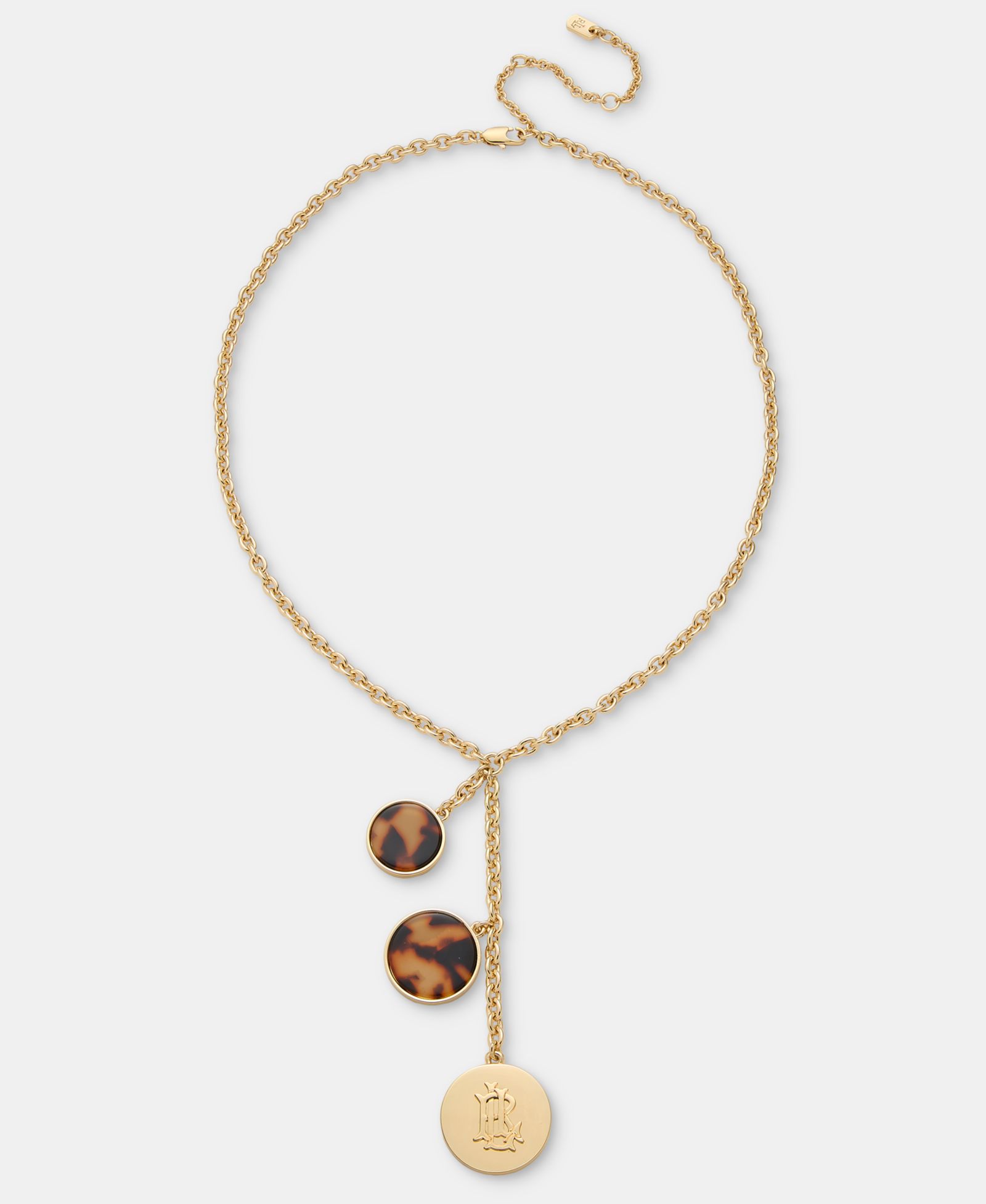 Ожерелье Lauren Ralph Lauren Tortoise-Look & Logo Charm Lariat, 16" + 3"