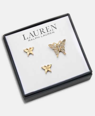 Lauren Ralph Lauren Gold-Tone Boxed Crystal Butterfly Pins, Set of 3